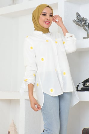 Gömlek beyaz - sarı puantiye 301 46