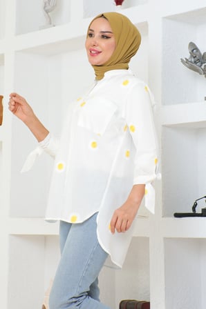 Gömlek beyaz - sarı puantiye 301 46