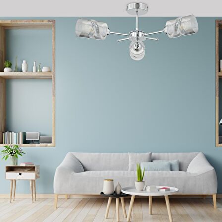 Nevia 3 Lü Krom Kaplama Modern Yatak Odası Mutfak Oturma Odası Salon Avize 
