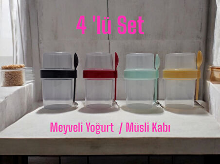 4 'lü Set Meyveli Yoğurt Kabı***Müsli Kabı (4x 550ml)