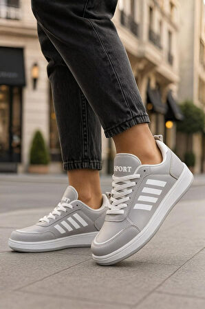 Günlük Unisex Sneaker Spor Ayakkabı Bağcıklı Çizgi Detaylı Rahat Hafif Bağcıklı Tırtık Taban 3438