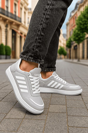 Günlük Unisex Sneaker Spor Ayakkabı Bağcıklı Çizgi Detaylı Rahat Hafif Bağcıklı Tırtık Taban 3438