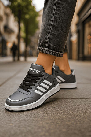Günlük Unisex Sneaker Spor Ayakkabı Bağcıklı Çizgi Detaylı Rahat Hafif Bağcıklı Tırtık Taban 3438