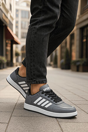 Günlük Unisex Sneaker Spor Ayakkabı Bağcıklı Çizgi Detaylı Rahat Hafif Bağcıklı Tırtık Taban 3438