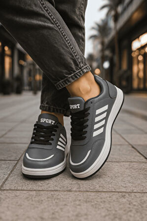 Günlük Unisex Sneaker Spor Ayakkabı Bağcıklı Çizgi Detaylı Rahat Hafif Bağcıklı Tırtık Taban 3438