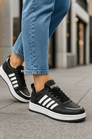 Günlük Unisex Sneaker Spor Ayakkabı Bağcıklı Çizgi Detaylı Rahat Hafif Bağcıklı Tırtık Taban 3438
