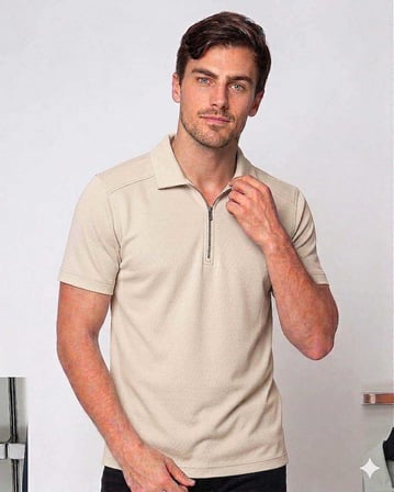 Beystil Erkek Kemik Rengi Slim Fit Yarım Fermuarlı T-Şhirt 263471