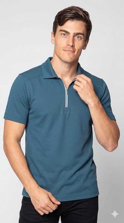 Beystil Erkek Petrol Rengi Slim Fit Yarım Fermuarlı T-Şhirt 263471