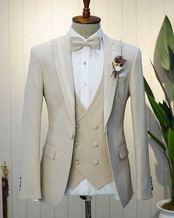 Beystil Erkek Krem Slimfit Yelekli Damatlık & Smokin 20103