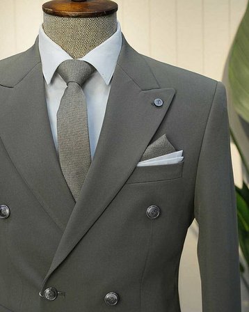 Beystil Erkek Haki Slimfit Kruvaze Takım Elbise
