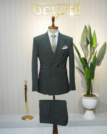 Beystil Erkek Yeşil Slimfit Kruvaze Takım Elbise