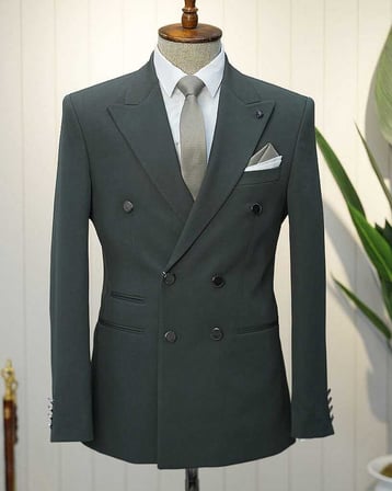 Beystil Erkek Yeşil Slimfit Kruvaze Takım Elbise