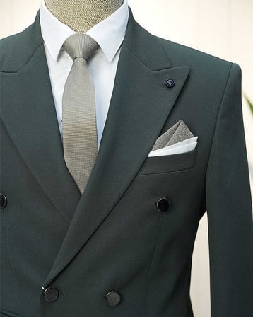 Beystil Erkek Yeşil Slimfit Kruvaze Takım Elbise