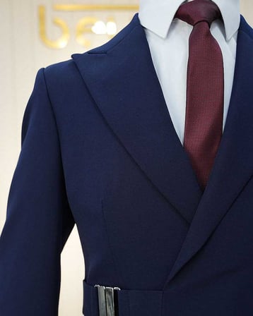Beystil Erkek Lacivert Slimfit Beli Tokalı Takım Elbise