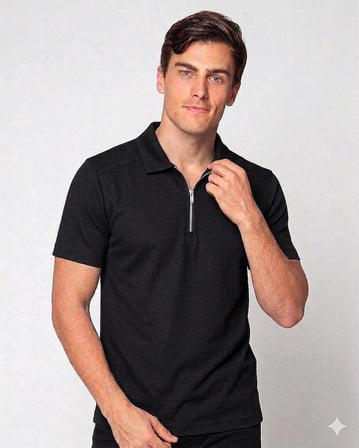 Beystil Erkek Siyah Slim Fit Yarım Fermuarlı T-Şhirt 263471