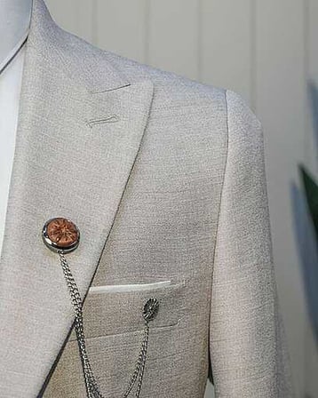 Beystil Sivri Yaka Krem Yelekli Kırçıllı Takım Elbise Storm- Slim Fit