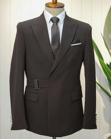 Beystil Erkek Kahve Slimfit Beli Tokalı Takım Elbise