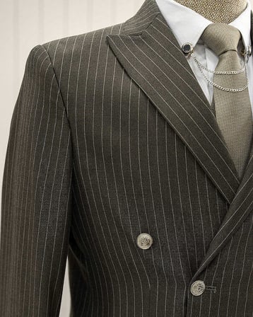 Beystil Sivri Yaka Haki Çizgili Kruvaze Takım Elbise Bezayak036 - Slim Fit