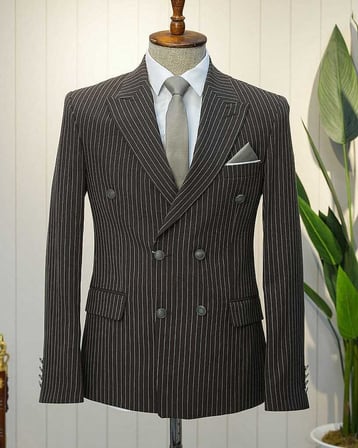 Beystil Sivri Yaka Kahverengi Çizgili Kruvaze Takım Elbise Bezayak - Slim Fit