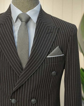 Beystil Sivri Yaka Kahverengi Çizgili Kruvaze Takım Elbise Bezayak - Slim Fit