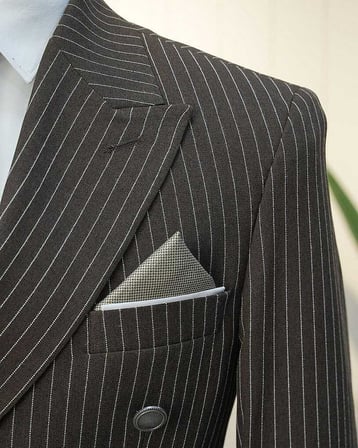 Beystil Sivri Yaka Kahverengi Çizgili Kruvaze Takım Elbise Bezayak - Slim Fit