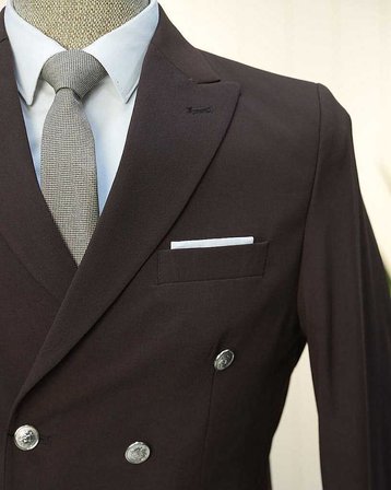 Beystil Sivri Yaka Kahve Kruvaze Takım Elbise Nikol - Slim Fit