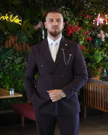 Beystil Sivri Yaka Bordo Çizgili Kruvaze Takım Elbise 53151 - Slim Fit