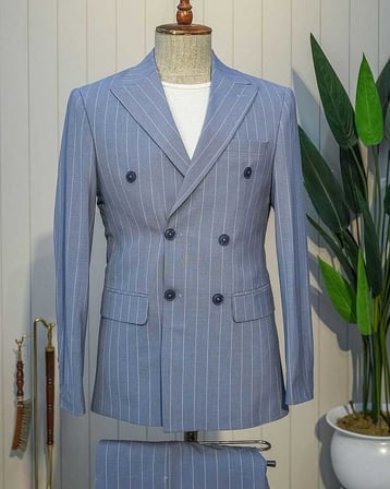 Beystil Sivri Yaka Mavi Çizgili Kruvaze Takım Elbise 53151 - Slim Fit