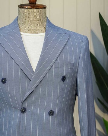 Beystil Sivri Yaka Mavi Çizgili Kruvaze Takım Elbise 53151 - Slim Fit