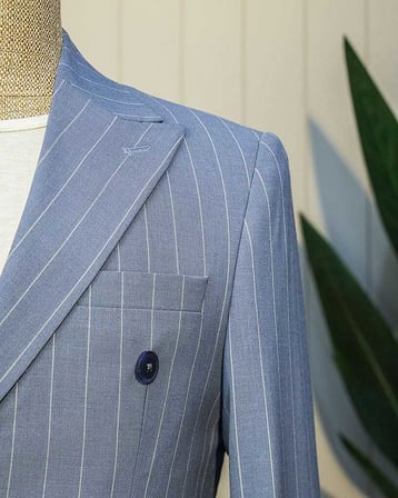 Beystil Sivri Yaka Mavi Çizgili Kruvaze Takım Elbise 53151 - Slim Fit