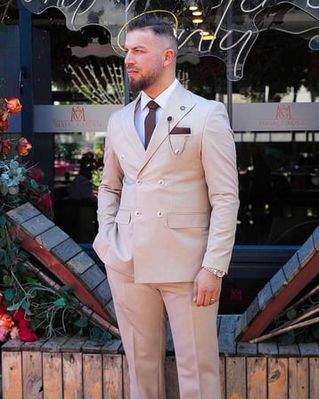 Beystil Oscar Slim Fit Krem Kruvaze Takım Elbise Nikol