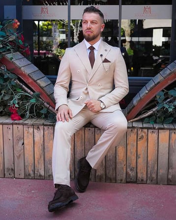 Beystil Oscar Slim Fit Krem Kruvaze Takım Elbise Nikol
