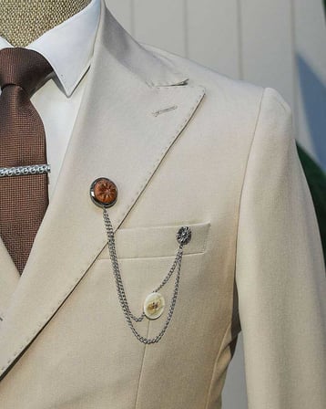 Beystil Oscar Slim Fit Krem Kruvaze Takım Elbise Nikol
