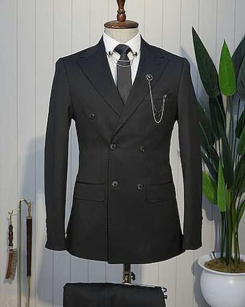Beystil Oscar Slim Fit Siyah Kruvaze Takım Elbise Nikol