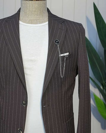 Beystil Kahve Spor Casual Çizgili Takım Elbise Parodi -Slim Fit