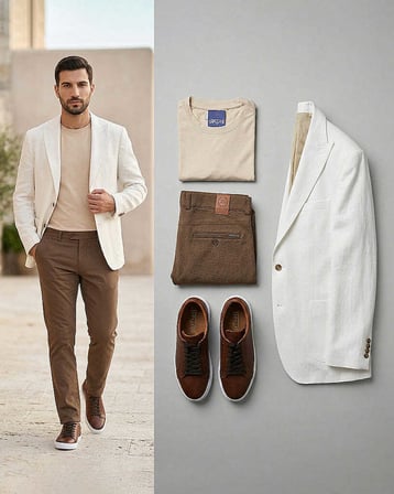 Beystil Sivri Yaka Açık Bej Kırçıllı Ceket Garcia - Slim Fit