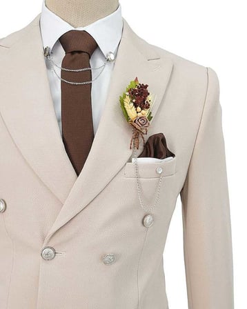 Beystil Sivri Yaka Bej Kruvaze Takım Elbise Petek - Slim Fit