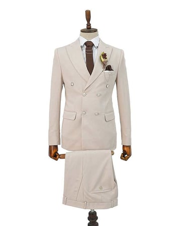 Beystil Sivri Yaka Bej Kruvaze Takım Elbise Petek - Slim Fit