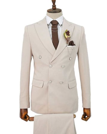 Beystil Sivri Yaka Bej Kruvaze Takım Elbise Petek - Slim Fit