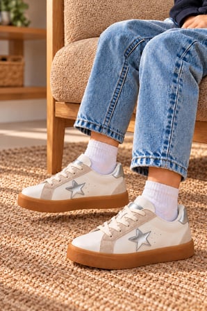 Çocuk Esnek Sneaker Gümüş/Beyaz