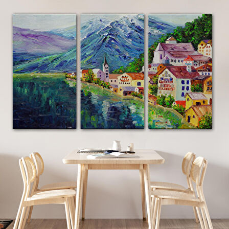 Avusturya Hallstatt Yağlıboya Görünüm Dekoratif Kanvas Duvar Tablosu-3438