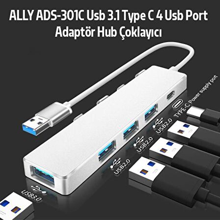 Coofbe 0.25CM 5Gbps Veri Aktarım 4 Portlu USB to USB Type C Dönüştürücü Çevirici Hub Tak Çalıştır 