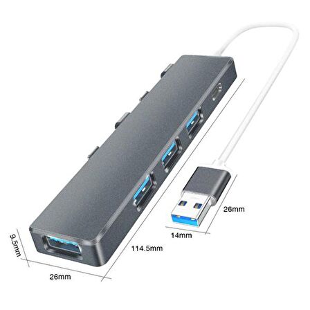Coofbe 0.25CM 5Gbps Veri Aktarım 4 Portlu USB to USB Type C Dönüştürücü Çevirici Hub Tak Çalıştır 