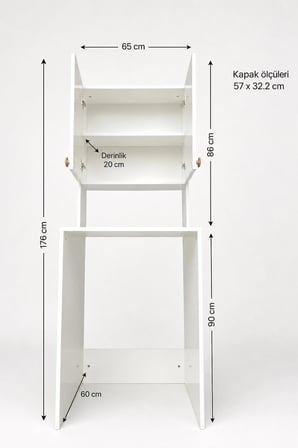 Çamaşır Makinesi Dolabı, Çift Kapaklı, Raflı, Çok Amaçlı
