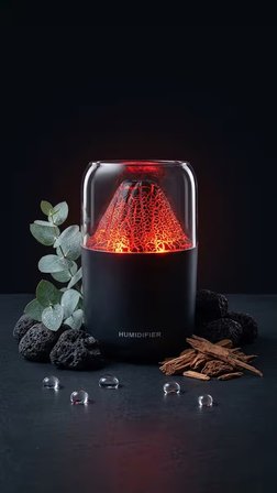 Volkan Efektli Ultra Sessiz LED Işıklı Gece Lambası & Değişen Renk Modlu Ultrasonik Hava Nemlendirici & Aroma Difüzör