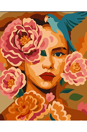 Sayılarla Boyama Seti 40x50 Cm (Çıtalı) Fırça Boya Dahil Numaralı Tuval Kadın Yüzü