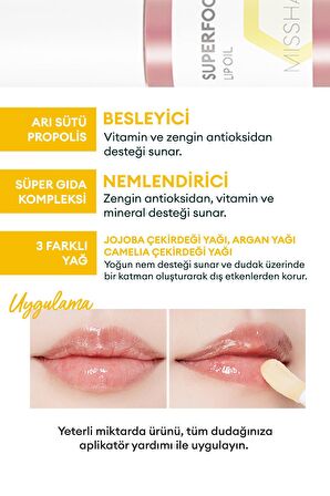 Yoğun Nemlendirici Bal Özlü Dudak Bakım Yağı 5.2g Super Food Lip Oil Honey
