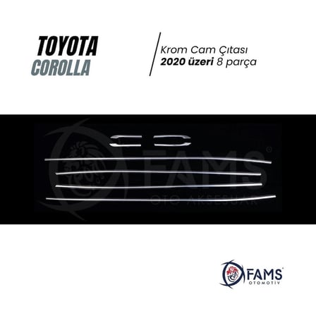 Toyota Corolla Uyumlu 2020 Üzeri Krom Cam Çıtası (ALT KISIM) 8 Parça Paslanmaz Çelik