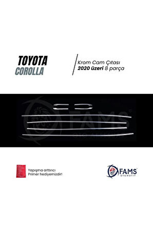 Toyota Corolla Uyumlu 2020 Üzeri Krom Cam Çıtası (ALT KISIM) 8 Parça Paslanmaz Çelik