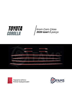 Toyota Corolla Uyumlu 2020 Üzeri Krom Cam Çıtası (ALT KISIM) 8 Parça Paslanmaz Çelik